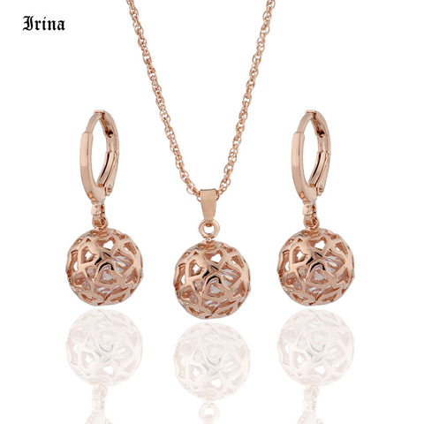 Ensembles de bijoux de luxe en or Rose de haute qualité pour femmes, ensemble de bijoux de fiançailles, Zircon cubique, ensemble de boucles d'oreilles esthétiques pour mariage, 585 ► Photo 1/6