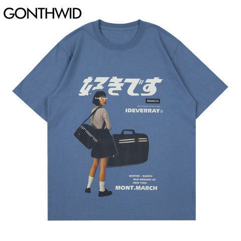 GONTHWID T-Shirts Streetwear Harajuku hommes Vintage fille affiche imprimer à manches courtes T-Shirts décontracté Hip Hop en vrac coton T-Shirts hauts ► Photo 1/6