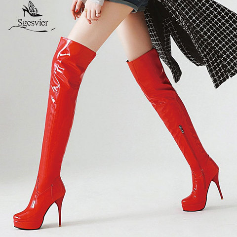 Bottes à cuisses hautes pour femme, chaussures Sexy à talons hauts sur les genoux, mode automne-hiver, rouge et blanc, grande taille 48 ► Photo 1/6