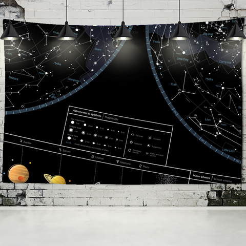 Tapisserie tenture murale hémisphère nord ciel carte étoile Constellations tapisserie fond noir ciel interstellaire mur décor ► Photo 1/6