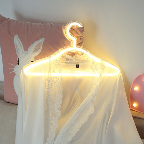 LED néon signe vêtements support USB alimenté cintre lampe de nuit pour chambre maison mariage vêtements magasin Art mur décor cadeau de noël ► Photo 1/6