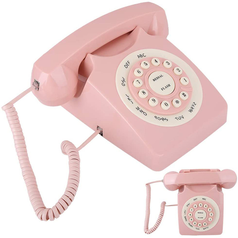 Téléphone Vintage de bureau rétro Antique, téléphone fixe filaire à l'ancienne pour la maison et le bureau, noir/rose/vert ► Photo 1/6