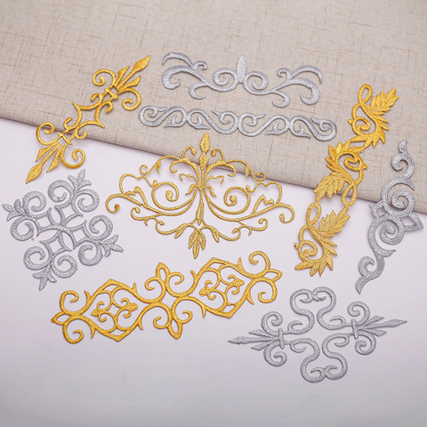 2 pièces or argent fleur Patch Venise dentelle Appliques broder Patch fer sur robe de mariée dentelle décoration bricolage ► Photo 1/1