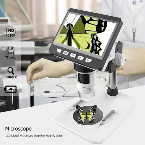 Microscope numérique LCD, 1000X HD1080P, 4.3 pouces, Microscope de bureau Portable, ensemble de loupe, supporte 10 langues ► Photo 1/6