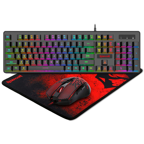 Redragon S107 jeu clavier et souris Combo grand tapis de souris mécanique sensation rvb rétro-éclairé 3200 DPI souris pour Windows PC ► Photo 1/6