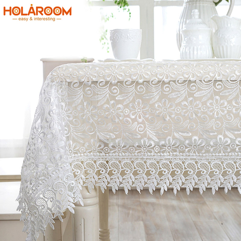 Nappe de Table en dentelle blanche | Décor de mariage, nappe translucide, nappe brodée, couverture de Table à thé, nappe florale de salle à manger ► Photo 1/6