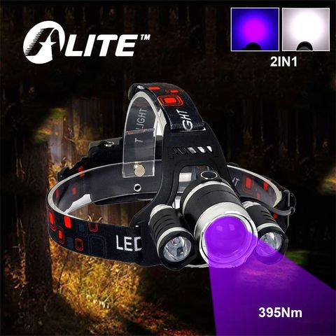 TMWT multi-fonctionnelle cree tête lampe led de pêche lumière ultraviolette uv zoomables phare lampe de poche lanterne torche ► Photo 1/6