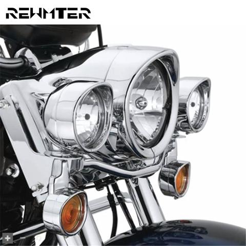 Anneau de garniture chromé de phare de moto 7 ''+ couvercle de feu antibrouillard 4.5'' + anneau de garniture de clignotant de Style de visière pour Harley Touring FLH Softail ► Photo 1/6