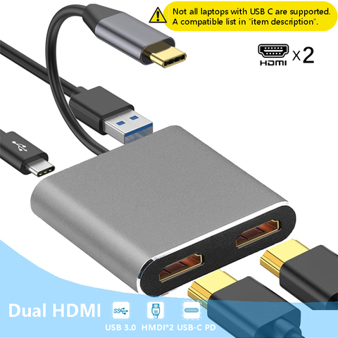 USB Type C Station d'accueil pour ordinateur portable double HDMI double écran affichage USB 3.0 Hub adaptateur Dock pour HP DELL XPS Surface Lenovo ThinkPad ► Photo 1/6