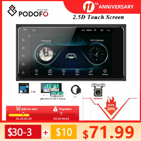 Podofo Android 2 Din autoradio multimédia MP5 lecteur vidéo GPS WIFI 2din récepteur stéréo pour Toyota Corolla Support miroir lien ► Photo 1/6