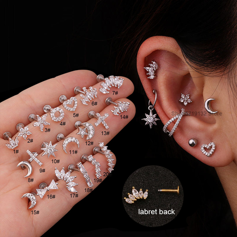 2022 nouveau 1Pc couleur argent acier inoxydable oreille Cartilage hélice vis arrière boucle d'oreille goujon Cz Tragus Rook conque Piercing bijoux ► Photo 1/6