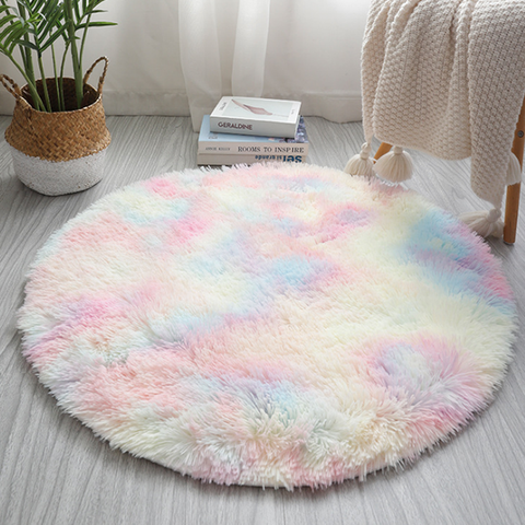 Tapis de sol en peluche teint en arc-en-ciel, rond, doux et antidérapant, pour salon, décoration de maison ► Photo 1/1