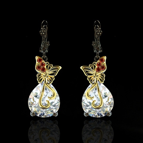 Mode nouveau papillon goutte d'eau grand Zircon 925 boucles d'oreilles en argent noir or bijoux de fête bijoux de luxe Jwelry pour les femmes ► Photo 1/5