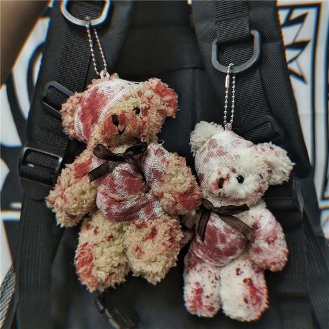 Punk sanglant ours en peluche porte-clés Halloween blessé Animal ours poupée porte-clés sacs pendentif créatif mode Cool bijoux ► Photo 1/6