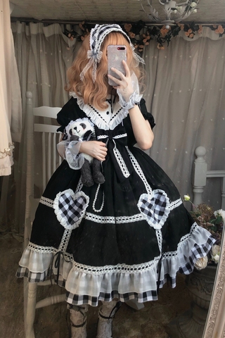 Robe princesse lolita, taille haute, style victorien, kawaii, gothique, rétro, col marin, falbala ► Photo 1/6