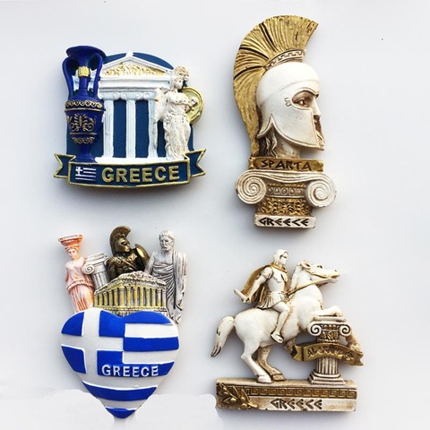 Autocollants de réfrigérateur magnétique, Souvenirs de touriste grec, drapeau grec, casque de samouraï spartiates, peinture à la main, idées cadeaux ► Photo 1/5