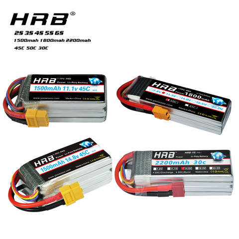 HRB Lipo batterie 2S 3S 4S 5S 6S 7.4V 11.1V 14.8V 18.5V 22.2V 1500mah 1800mah 2200mah 50C 100C pour Drone de course FPV quadrirotor ► Photo 1/6
