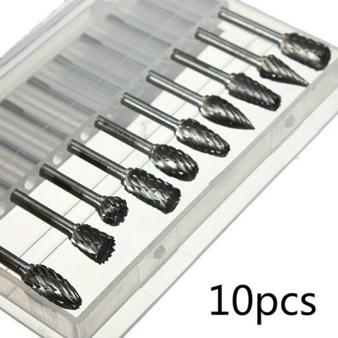 10pc tige carbure de tungstène fraise outil rotatif bavure Double diamant coupe rotative Dremel outil métal bois électrique meulage ► Photo 1/6