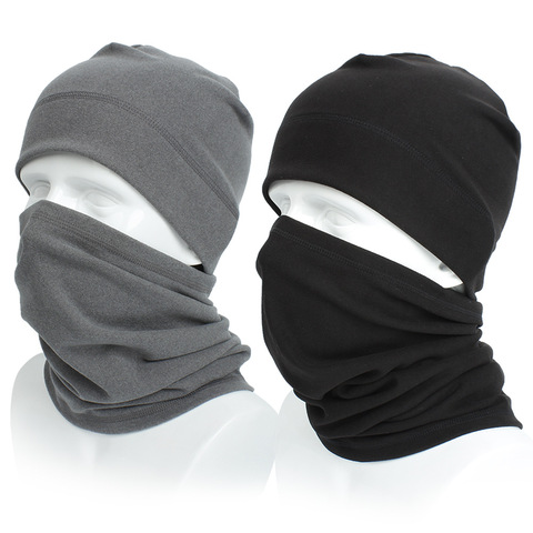 1 ensemble hiver unisexe chapeau écharpe chaud respirant polaire chapeau coupe-vent cou Protection casquette Skullies multi-fonction cou couverture casquette ► Photo 1/6