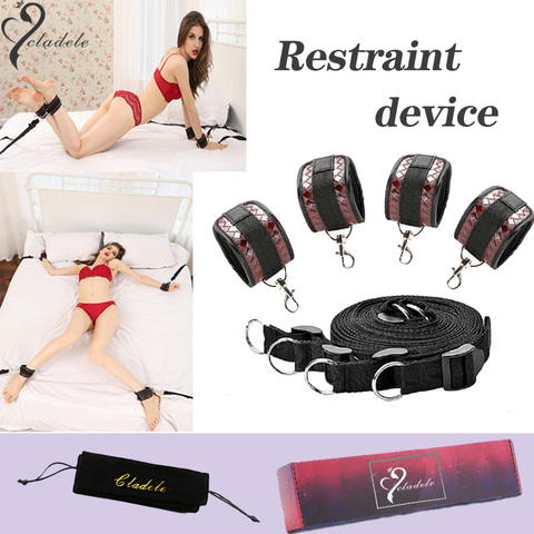 Menottes en cuir à carreaux classiques et manchettes à la cheville ensemble de Bondage sous le lit BDSM Bondage sexuel pansement adulte érotique jouets sexuels Couples ► Photo 1/6