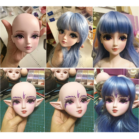 1/3 BJD tête visage moule avec oreille Elf, pièces de corps de remplacement de poupée, maquillage yeux Extensions de cils, pour la cosmétologie de coiffure ► Photo 1/6