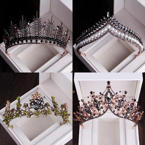 Diadème De mariée Baroque avec perles De cristal noir, couronne en strass, spectacle, bandeau De mariée, accessoires pour cheveux De mariage ► Photo 1/5