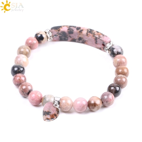 CSJA Naturel Gem Pierre Bracelets Rhodonite Amour Coeur Femmes Bracelets Montage Guérir Perles Rectangle Pierres pour Fille Bijoux F104 ► Photo 1/6