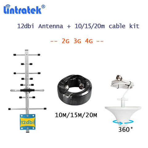 Lintratek – antenne Yagi extérieure 12dbi + antenne plafond intérieure + câble 10m/15m/20m, Kit d'accessoires pour Booster de Signal 2g 3g 4g ► Photo 1/5
