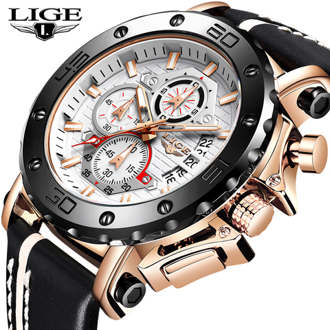 2022 haut marque LIGE hommes montres mode Sport en cuir montre hommes de luxe Date étanche Quartz chronographe Relogio Masculino + boîte ► Photo 1/6