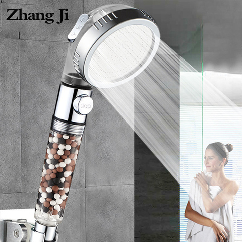 ZhangJi-pommeau de douche réglable à 3 Modes, haute pression, SPA permettant d'économiser l'eau, boules filtrantes Tourmaline, buse bouton de commutation de pulvérisation ► Photo 1/6