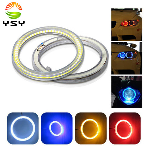 1 paire (2 pièces) blanc 60mm 70mm 80mm 90mm 100mm 110mm 120mm COB LED yeux d'ange avec coquille Halo anneau ampoule antibrouillard lampes pour voiture ► Photo 1/6