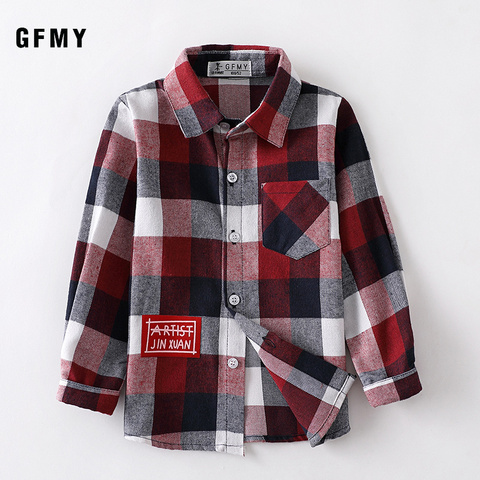GFMY – chemise à carreaux 2022 coton pour enfants, manches longues, mode enfants, décontracté, grands vêtements, peut être un manteau, 2T-14T, automne 100% ► Photo 1/6