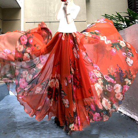 Jupe longue en mousseline de soie, grande taille 6XL 7XL, motif Floral, à la mode, pour femmes, élégante, Harajuku, été, 2022 ► Photo 1/6