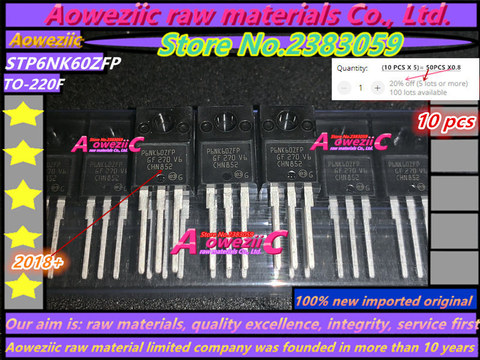 Aoweziic 2022 + 100% nouveau importé original STP6NK60ZFP P6NK60ZFP TO-220F MOSFET 6A 600V ► Photo 1/1