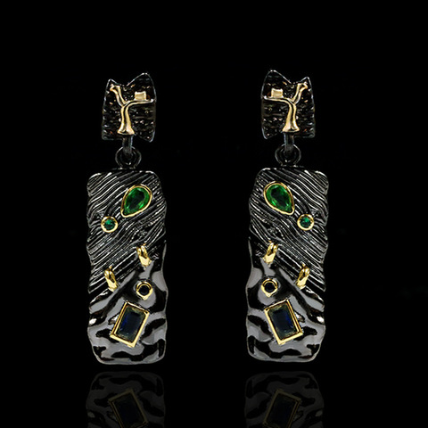 Exquise Style ethnique deux tons or noir irrégulier géométrique dames boucles d'oreilles 925 argent italien fait à la main bijoux fantaisie boucle d'oreille ► Photo 1/5