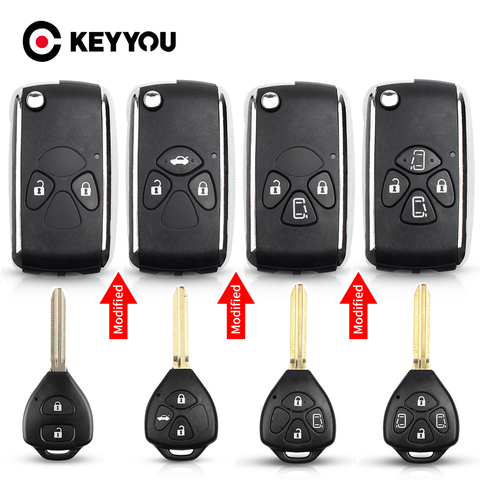 KEYYOU – étui à clés de voiture modifié, pour Toyota Yaris Prado Tarago Camry Corolla RAV4 Hilux Vitz Aqua REIZ Crown Avalon Venza 2007 – 2012 ► Photo 1/6