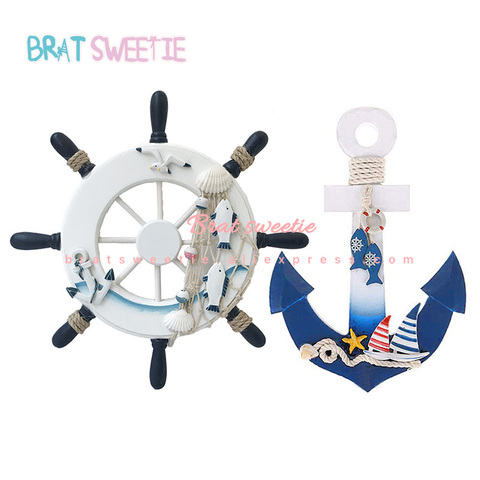 Roue de bateau en bois, ancre de gouvernail, ornement méditerranéen, décorations de fête d'anniversaire à thème nautique, fournitures pour enfants ► Photo 1/6