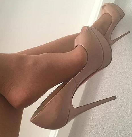 Escarpins Sexy à bout ouvert pour femmes, chaussures en cuir verni, à plateforme, couleur chair noire, talons super hauts, pour soirée, mariage, sans lacet, 2022 ► Photo 1/6