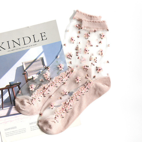 Sox – chaussettes courtes respirantes Ultra fines pour femmes, 1 paire, en dentelle transparente, cristal, fleur de Rose, élastique, pour filles ► Photo 1/6