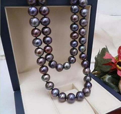 Collier en perles naturelles tahitiennes, beau collier en perles noires, 8-9mm, fermoir boule jaune, 18