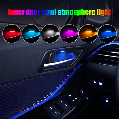 Lumière LED d'intérieur de porte de voiture, 4 pièces, poignée de bol accoudoir, lampe d'ambiance décorative universelle ► Photo 1/6