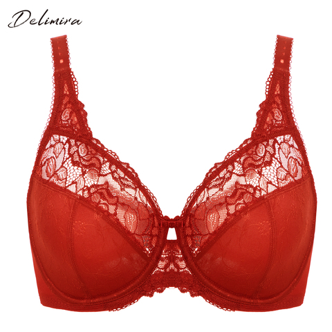 DELIMIRA FEMME Grande Taille Minimiseur Soutien-Gorge En Dentelle Pleine Couverture Armatures Sans Doublure Florale ► Photo 1/6