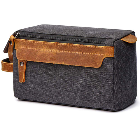 Trousse de toilette pour hommes Kit de rasage sac Crazy Horse cuir Dopp Kit voyage rasage sac hommes trousse de toilette toile ► Photo 1/6