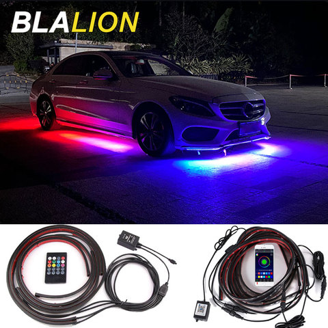 4 pièces voiture sous-éclairage Kit d'éclairage LED sous le corps bande éclairage LED RGB Rock lumières son fonction Active télécommande sans fil néon ► Photo 1/6