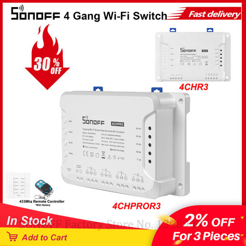 SONOFF – commutateur Wifi intelligent Itead 4CH R3/ PRO R3, 4 boutons, 4 voies à monter, sans fil, interrupteur à distance avec application ► Photo 1/6