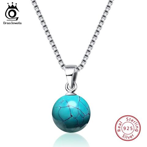 ORSA Jewelry, colliers et pendentifs en argent Sterling 925 authentique, pendentif en pierre naturelle turquoise, collier de fête pour femmes, SN87 ► Photo 1/6