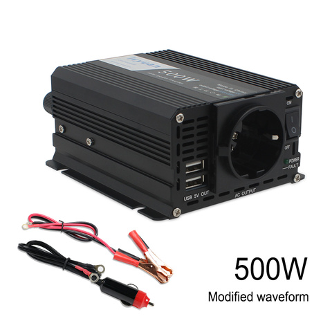 Convertisseur de puissance cc vers AC 500W/1000W 12V vers AC 220V, onduleur automatique de voiture, avec double adaptateur USB, prise ue ► Photo 1/6