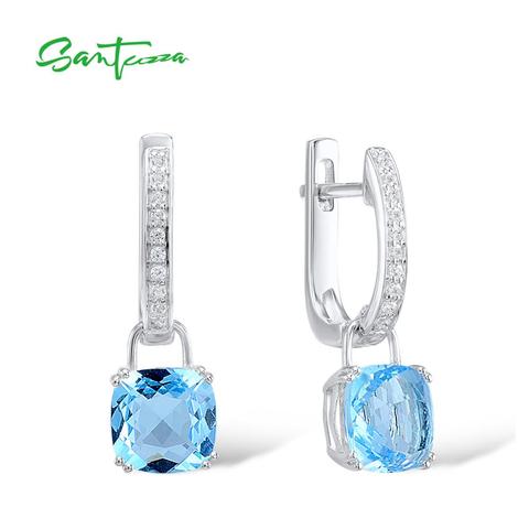 Boucles d'oreilles en argent SANTUZZA pour femmes 925 boucles d'oreilles en argent Sterling bleu ciel zircon cubique brincos bijoux fantaisie ► Photo 1/6