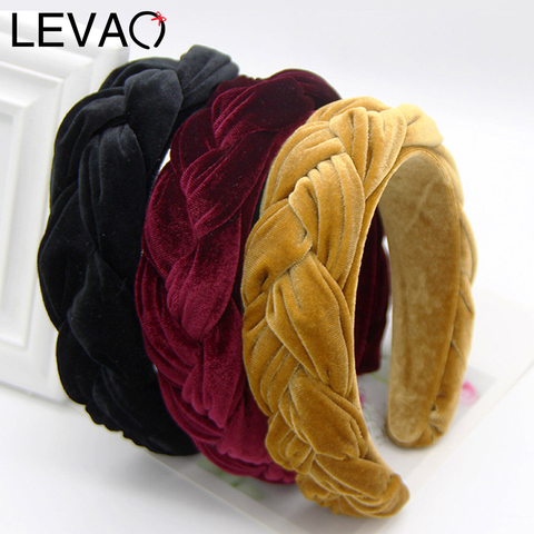 Levao-bandeau en velours pour femmes, bandeau large, bandeau en velours, accessoires pour cheveux tressés à la main, bandeau épais doré pour filles ► Photo 1/6