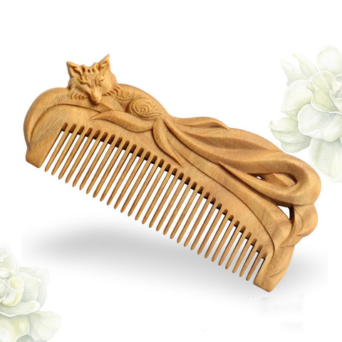 Peigne artisanal en bois de santal sculpté à la main, 1 pièce, peigne de Massage professionnel de renard, brosse à cheveux, outils de coiffure, cadeau pour une santé ► Photo 1/6